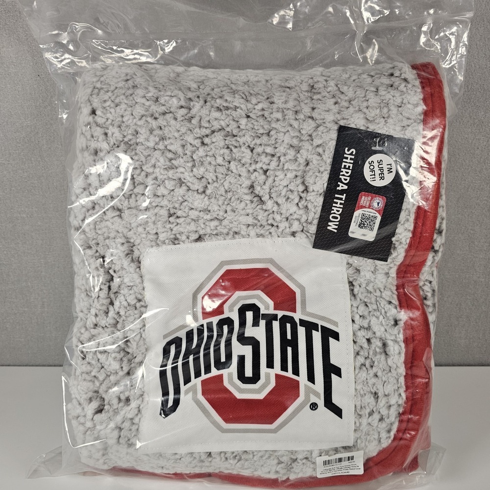 Ohio State Buckeyes Sherpa Throw Blanket 50x60 Gray Red NCAA Northwest New